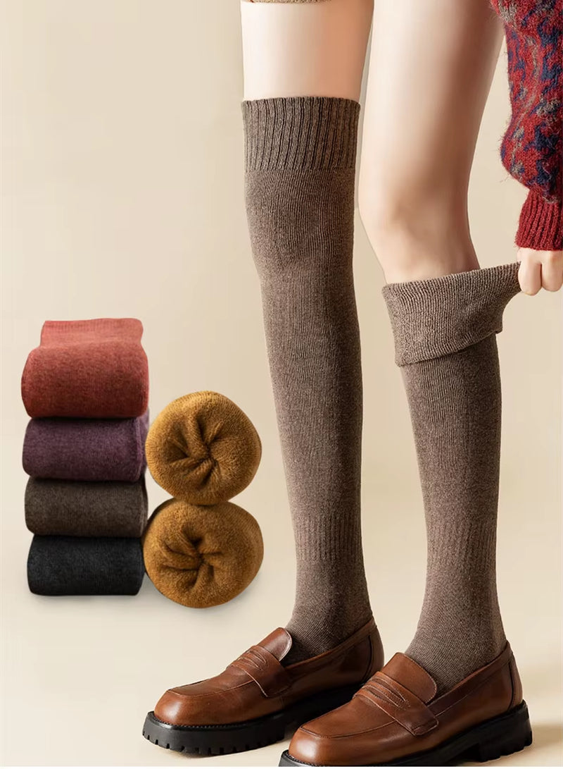 2 Pairs Cute Cow Spots Print Socks, Thickened & Warm Coral Fleece Socks, Women'S Stockings & Hosiery