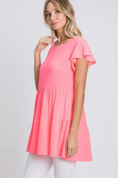 Heimish Full Size Tiered round Neck Ruffle Sleeve Top plus Size
