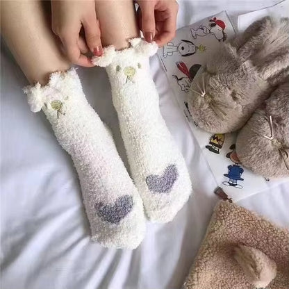 2 Pairs Cute Cow Spots Print Socks, Thickened & Warm Coral Fleece Socks, Women'S Stockings & Hosiery