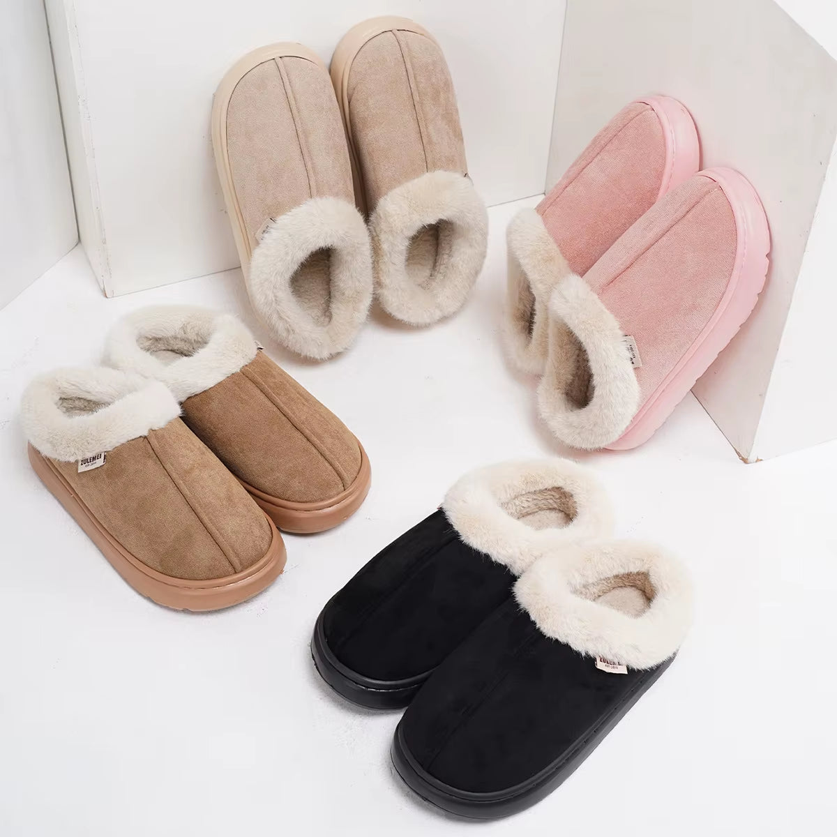 Kidmi Winter Women Shoes Casual House Shoes for Men 2024 Outdoor Warm Cotton Shoes for Women Indoor Plush Padded Slippers Female